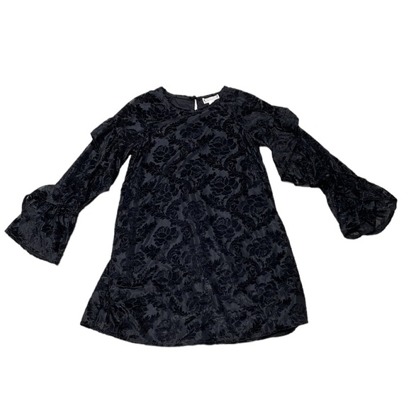 Love Rich Dress Womens Small S Black NWT Velvety & Blushing Ruffles Mini Floral - Picture 4 of 16